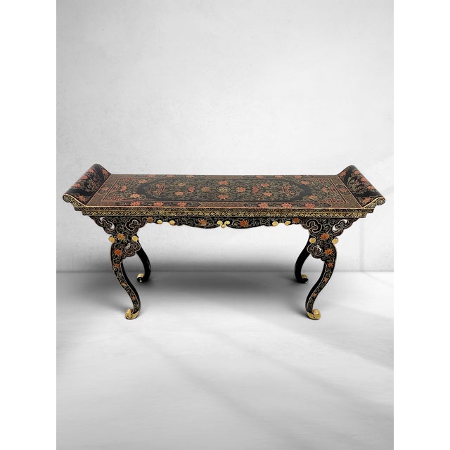 Late 19th Century Antique Chinese Black Lacquer & Gilt Carved Console Table, C. 1890–1920 For Sale - Image 5 of 9
