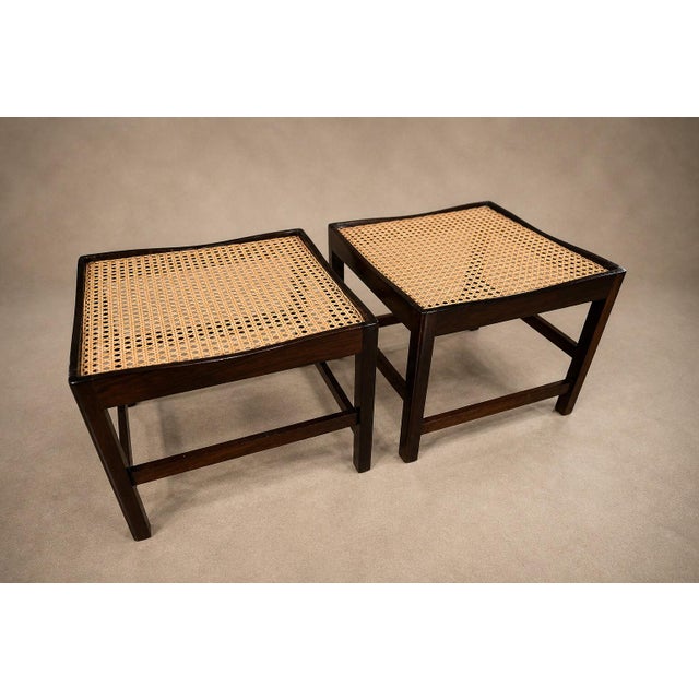 Pair of Brazilian Modern Stools in Rosewood, Cane, and Olive Mohair Cushions — Liceu De Artes, 1960s For Sale - Image 18 of 18