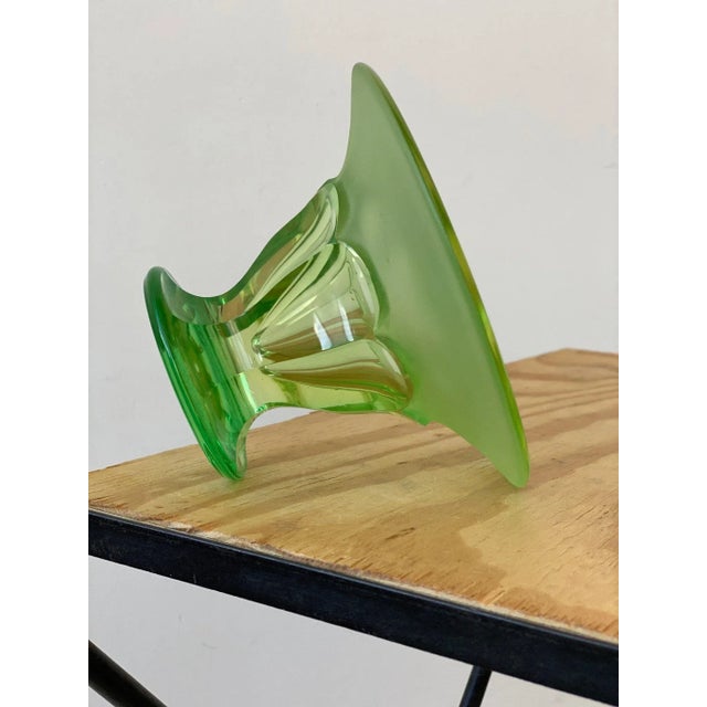 1930s Vintage Vibrant Green Uranium Cut Glass Centerpiece Vase, Circa 1930s For Sale - Image 5 of 9