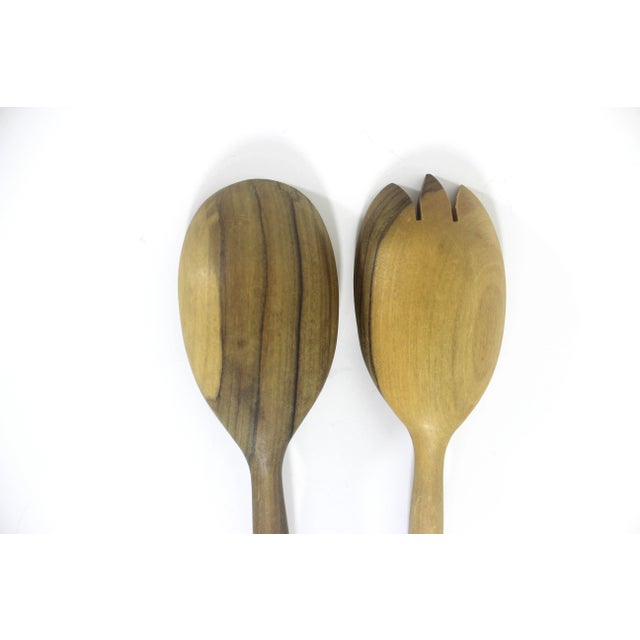 Wood French Wood and Silver Salad Servers With Silver Handles Birks Regency Plate Old English Pattern, Made in France- Set of 2 For Sale - Image 7 of 10