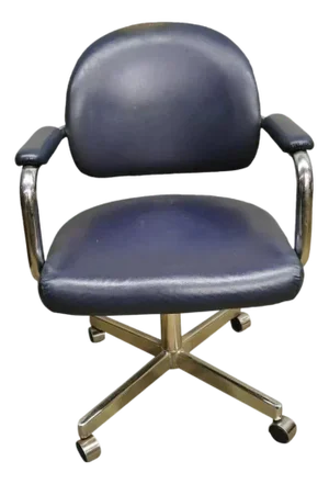 Late 20th Century Vintage Chromcraft Mid Century Modern Blue Vinyl Rolling Office Desk Chair