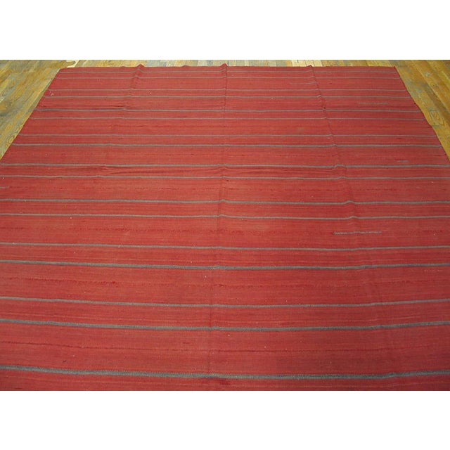 1920s Red Coral Stripe Kilim Antique Flat Woven Nw Persian Rug 7'9"x 8'7" Carpet For Sale In New York - Image 6 of 9