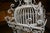 1980s Vintage Tall White Fern Head Round Wicker Hanging Bird Cage W/ Single Door For Sale - Image 5 of 17