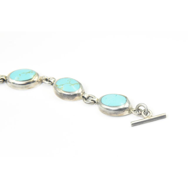 Late 20th Century Mexican Turquoise Sterling Silver Link Bracelet For Sale - Image 4 of 14