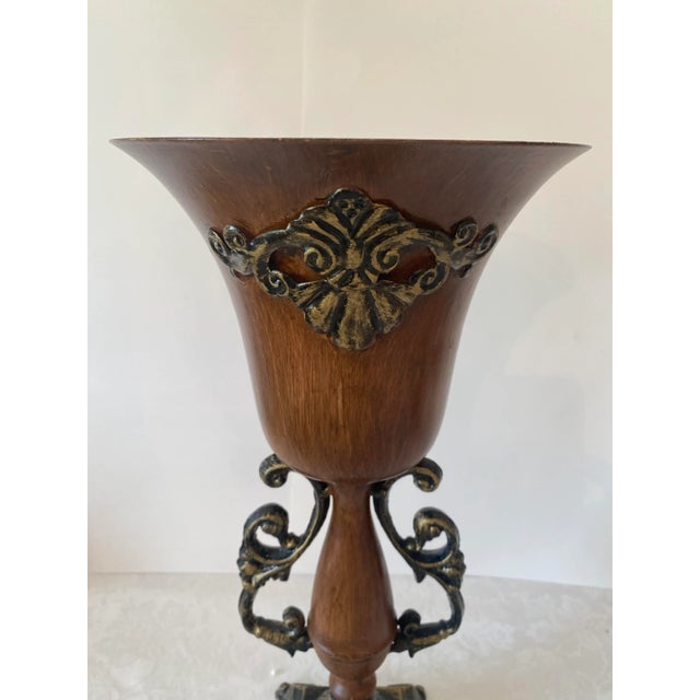 Neoclassical Borghese Style Metal Vases Pair Vintage For Sale - Image 4 of 10