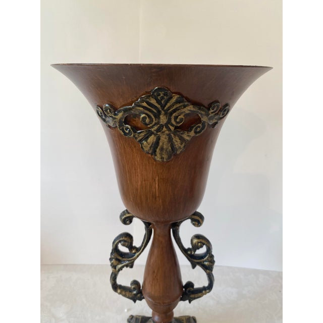 Vintage Pair of Neoclassical Borghese Style Metal Vases For Sale - Image 4 of 10