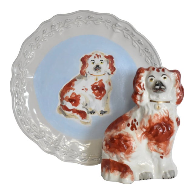 Thomas the Red & White Staffordshire Dog and His Portrait by Susannah Carson For Sale