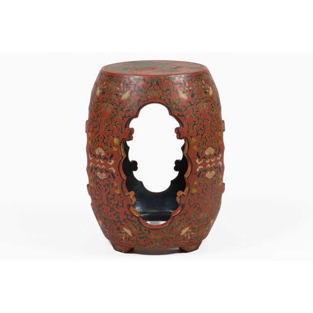 Vintage Chinese Red Lacquered Garden Seat For Sale - Image 4 of 8