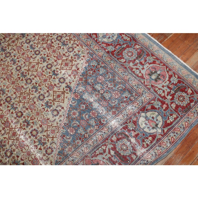 Baby Blue Antique Zabihi Collection Tabriz Worn Rug - 9'5" x 13'6" For Sale - Image 8 of 10