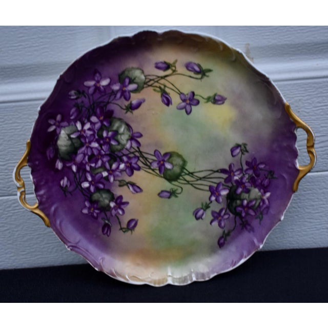 Antique Jean Pouyat Limoges Hand Painted Violet Porcelain Cake Tray Plate JPL For Sale - Image 11 of 14