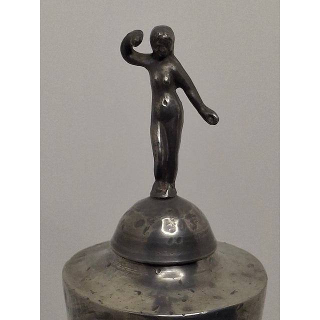 Lot of 2 - 19th C Pewter Whale Oil Fat Lamps W/ Figurine, Wick Pick, European For Sale - Image 4 of 18