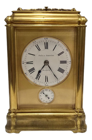 Antique Spanish Gilt Bronze Carriage Clock by Peña Y Sobrino, 1890