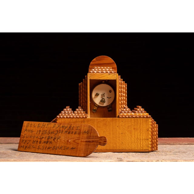 Vintage Black Forest Tramp Art Uranium Mantel Clock For Sale In Chicago - Image 6 of 14