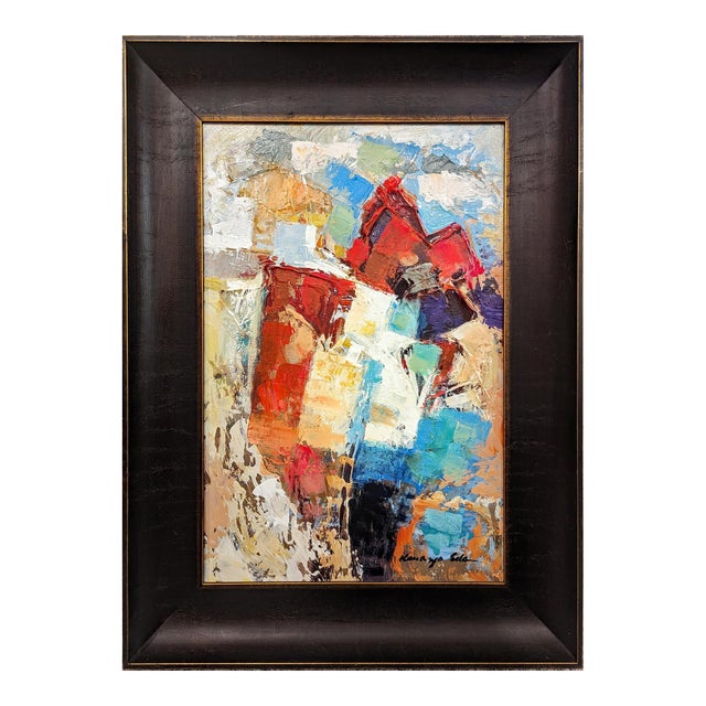 Multi Colored Framed Textured Abstract Art on Canvas. For Sale