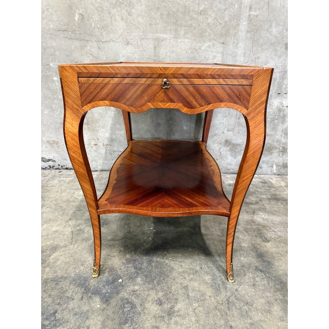 French Antique Louis XV Inlaid Parlor Table W Slides France 1880s For Sale - Image 3 of 10