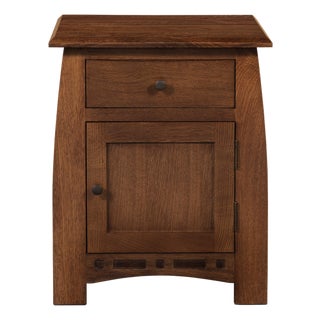 Mission White Oak 1 Drawer 1 Door Inlay End Table - Walnut Stain For Sale