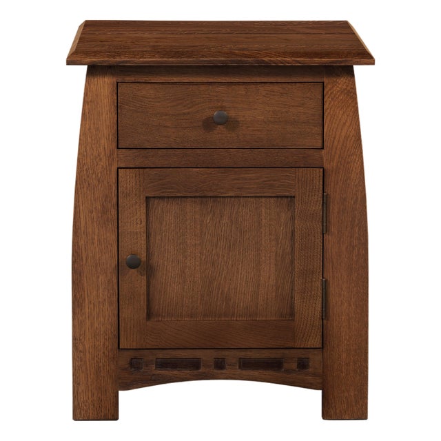 Mission White Oak 1 Drawer 1 Door Inlay End Table - Walnut Stain For Sale