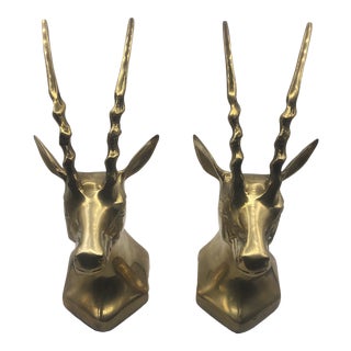 Brass Antelope Bookends - a Pair For Sale