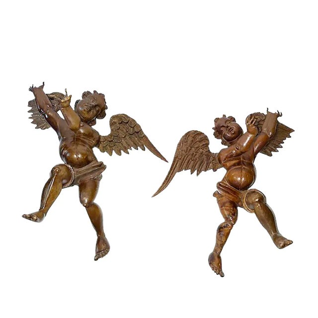 Early 20th Century Italian Carved Wooden Angels - a Pair For Sale - Image 9 of 9