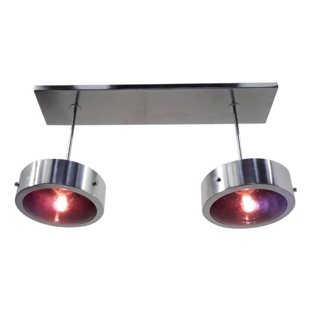 21st Century Italian Double Uno Band Amethyst Bubbles Murano Glass and Satin Chrome Flush Mount by Fabio LTD For Sale