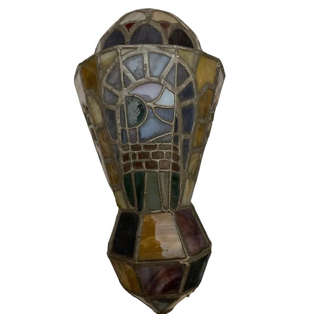 Art Deco Sconces in Leaded Glass, 20th Century, Set of 2 For Sale - Image 4 of 9