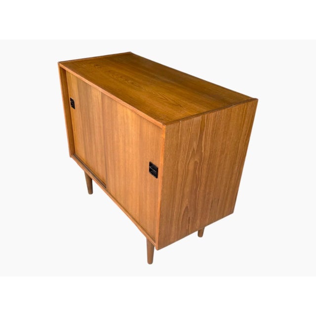 1960s Vintage Danish Modern Teak Bar Cabinet With Sliding Doors For Sale - Image 5 of 14