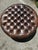 English Chesterfield-Style Round Chocolate Leather Ottoman-Vintage For Sale - Image 3 of 7