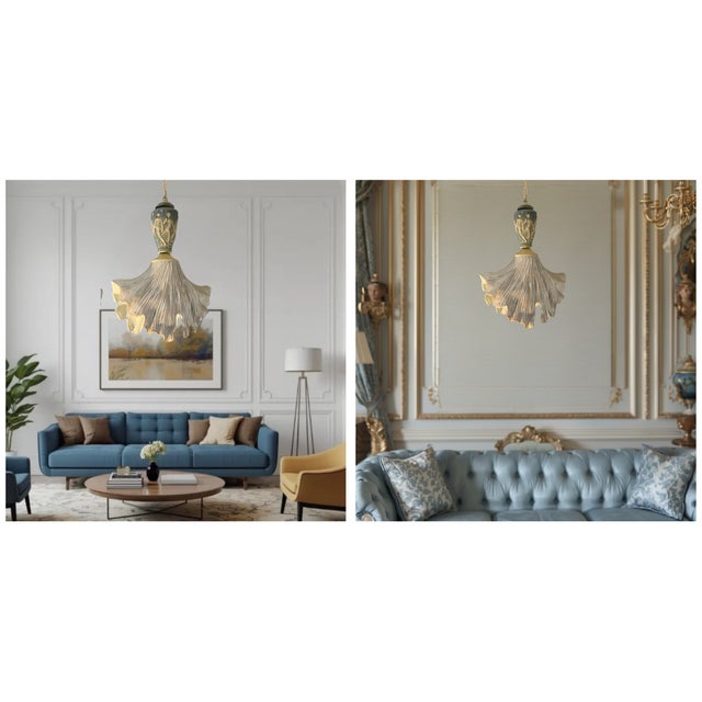 Vintage Light Blue Cream Goddess Ceramic Pendant Light For Sale - Image 15 of 18