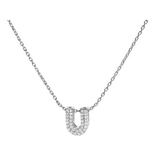 10K White Gold Diamond Accent "U" Initial Bubble Pendant Necklace For Sale