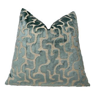 Spruce Green Velvet Pillow With Feather Down Insert For Sale