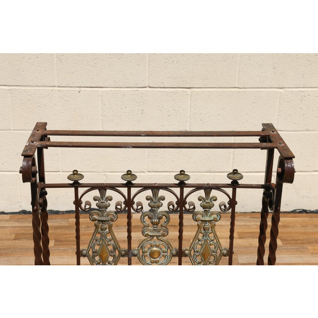 Antique Spanish Revival Entry Hall Table | Wrought Iron, Brass & Black Marble Console | Circa 1910 For Sale - Image 15 of 18