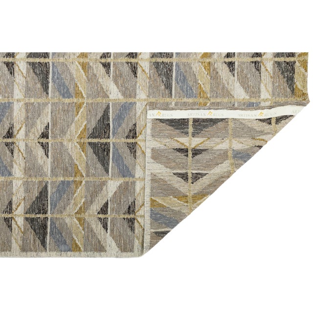Taupe Swedish Flatweave Style Geometric Wool Rug Mid-Century Modern Scandinavian Rug For Sale - Image 8 of 11