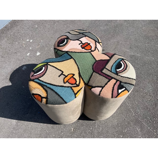 Pair of Designer Poufs, Stools, Ottomans, Patchwork Fabric, Italy, Picasso For Sale - Image 11 of 15