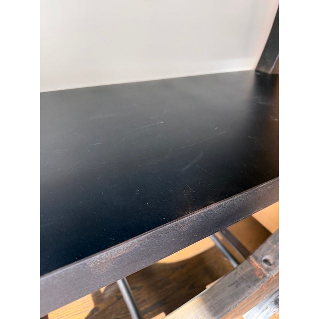 2000 - 2009 Restoration Hardware Bar Cart — Industrial Modern, Sculptural Wheels, Two‑Tier Design For Sale - Image 5 of 8