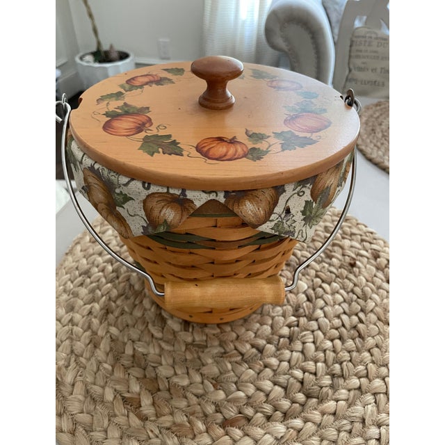 American Vintage Longaberger Autumn Pail Basket With Pumpkin Patch Lid 2002 For Sale - Image 3 of 12