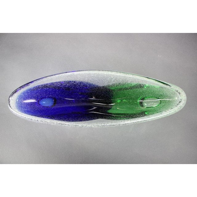 Glass Mid-Century Czechoslovakian Novy Bor Blue and Green Art Glass Bowl, 1960s For Sale - Image 7 of 11
