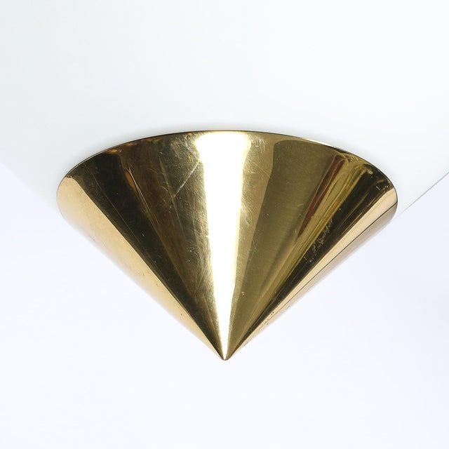 Glashütte Limburg Mid-Century Frosted Glass Conical Flush-Mounts W/ Brass Fittings by Limburg For Sale - Image 4 of 14