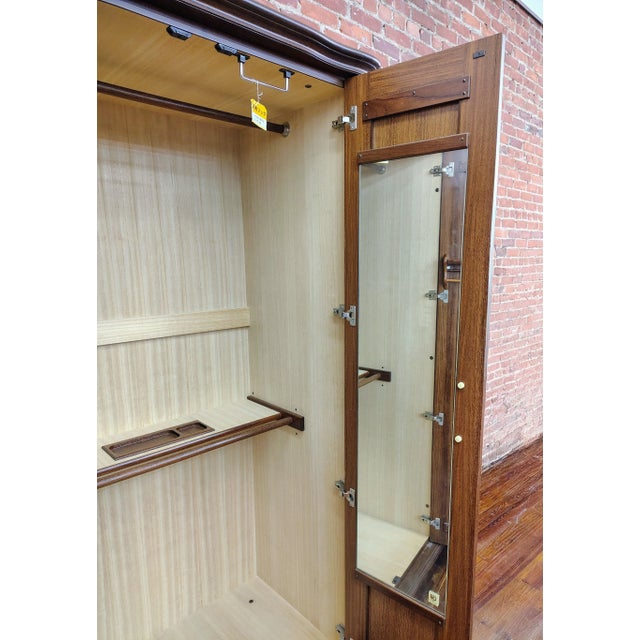 Wood Luxury Vintage Japanese Wardrobe Cabinet – Mirrored Interior, Modular Shelves, and Original Hardware For Sale - Image 7 of 16