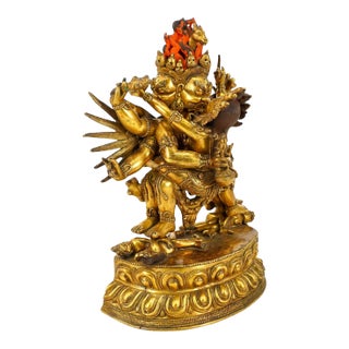 Large Tibetan Vajrabhairava Gilt Bronze Statue For Sale