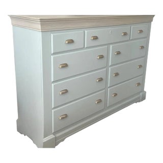 Coastal Dresser in Seafoam Blue/Green With Driftwood Finish and Champagne Shell Pulls For Sale