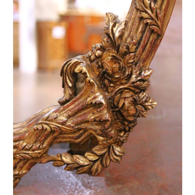 Pair of French Louis XV Style Carved Patinated Giltwood Oval Wall Mirrors For Sale In Dallas - Image 6 of 8