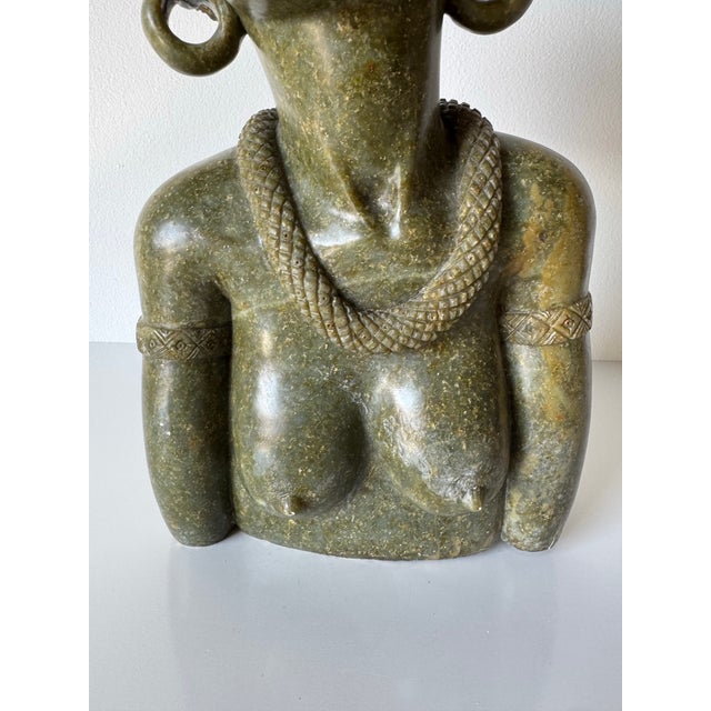 Mid-Century Modern Vintage Verdite Stone African Woman Bust Sculpture Signed Cashel K. For Sale - Image 3 of 12