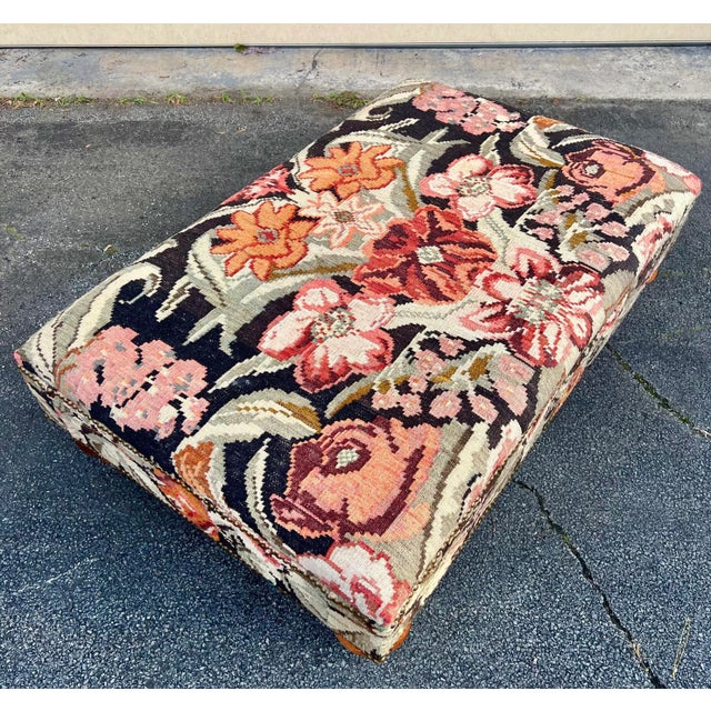 George Smith Style Turned Leg Kilim Ottoman For Sale In New York - Image 6 of 6