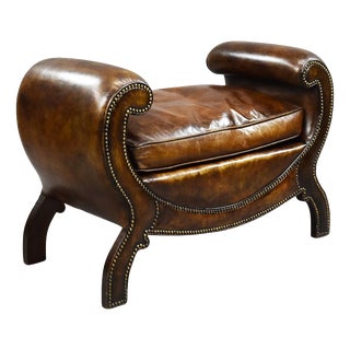 Regency Style Leather Stool, 1919 For Sale