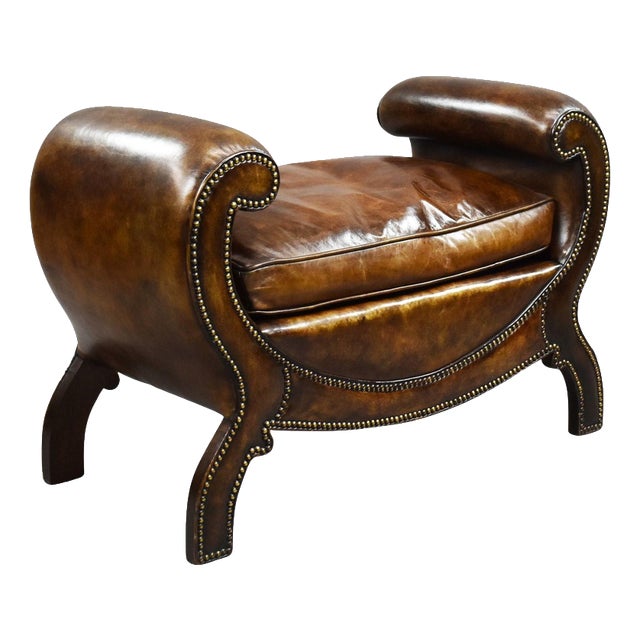 Regency Style Leather Stool, 1919 For Sale