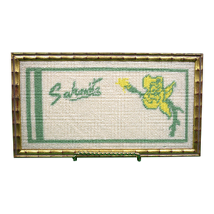 Mid 20th Century Sakowitz Department Store Houston, Tx Hand-Needlepoint Gilt Bamboo Framed Panel
