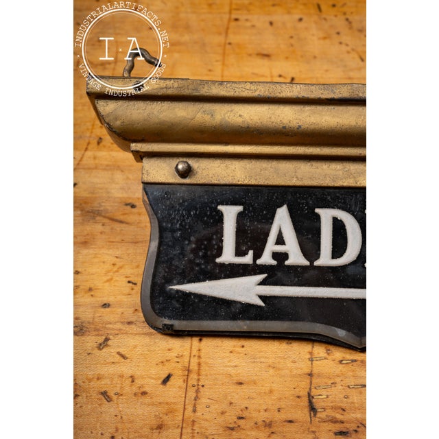 Metal Antique Double-Sided Rog "Ladies" Lighted Directional Restroom Sign For Sale - Image 7 of 15