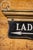 Metal Antique Double-Sided Rog "Ladies" Lighted Directional Restroom Sign For Sale - Image 7 of 15