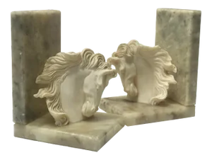 Vintage Equestrian Hand-Carved Alabaster Bookends- a Pair