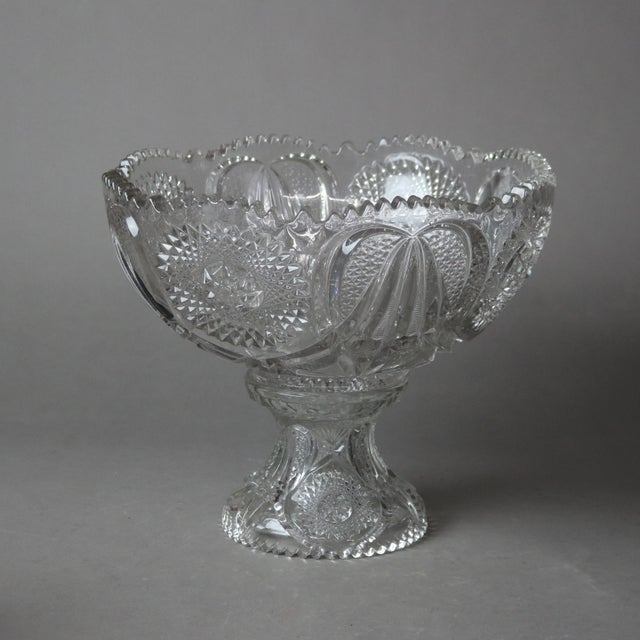 Lot of Three Antique Pressed Glass Pieces, Two Punch Bowls with Stands and Compote C1920 Measures - 12.25"H x 14.5"W x...